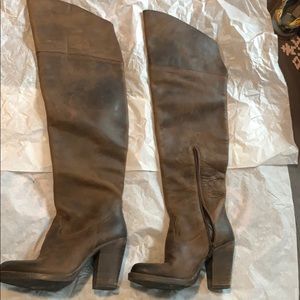 Leather Brown western style over the knee boots